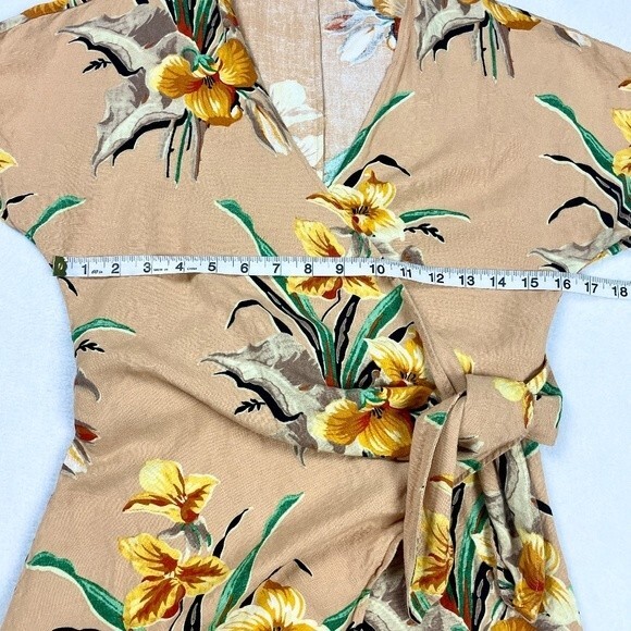 & Other Stories Linen Blend Wrap Mini Dress Tropical Flower Floral Print XS 2 - Picture 6 of 9